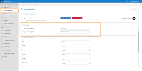 Personnalisation message home borne