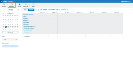 Agenda evenements bouton liste