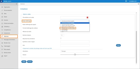 config video affichage attente FU