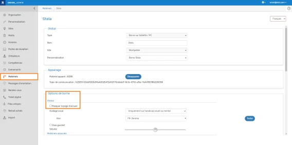 Masquer page accueil borne FR