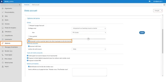 Multisite parametrage borne