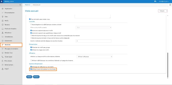Option nom ticket FR