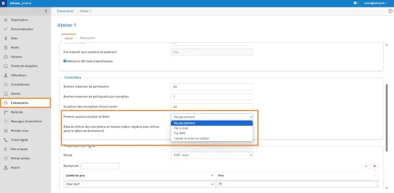 Evenement liste attente