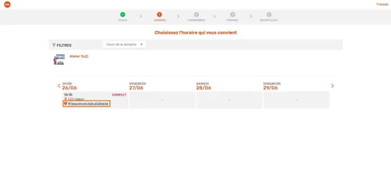 Evenement reservation inscription liste attente