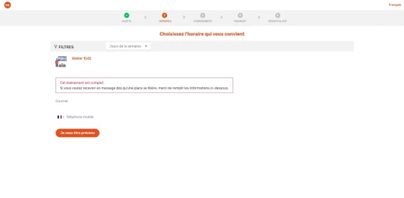 Evenement reservation inscription liste attente 2