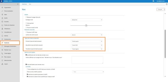 Config ordre tickets