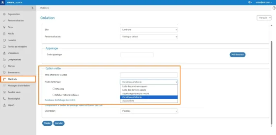 Ecran config conditions attente