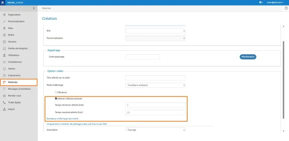 Ecran config conditions attente estimee