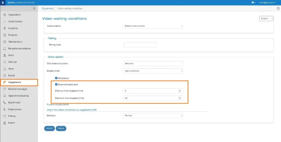 Ecran config conditions attente estimee EN