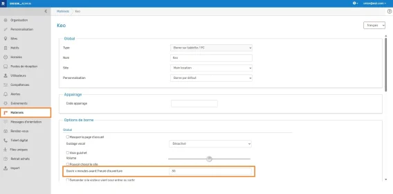 Ouverture borne avant
