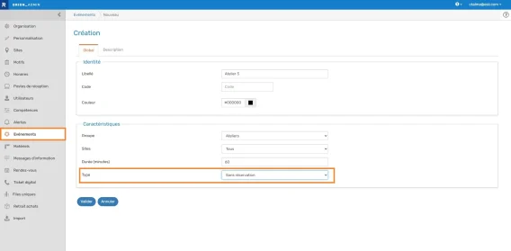 Evenement sans reservation